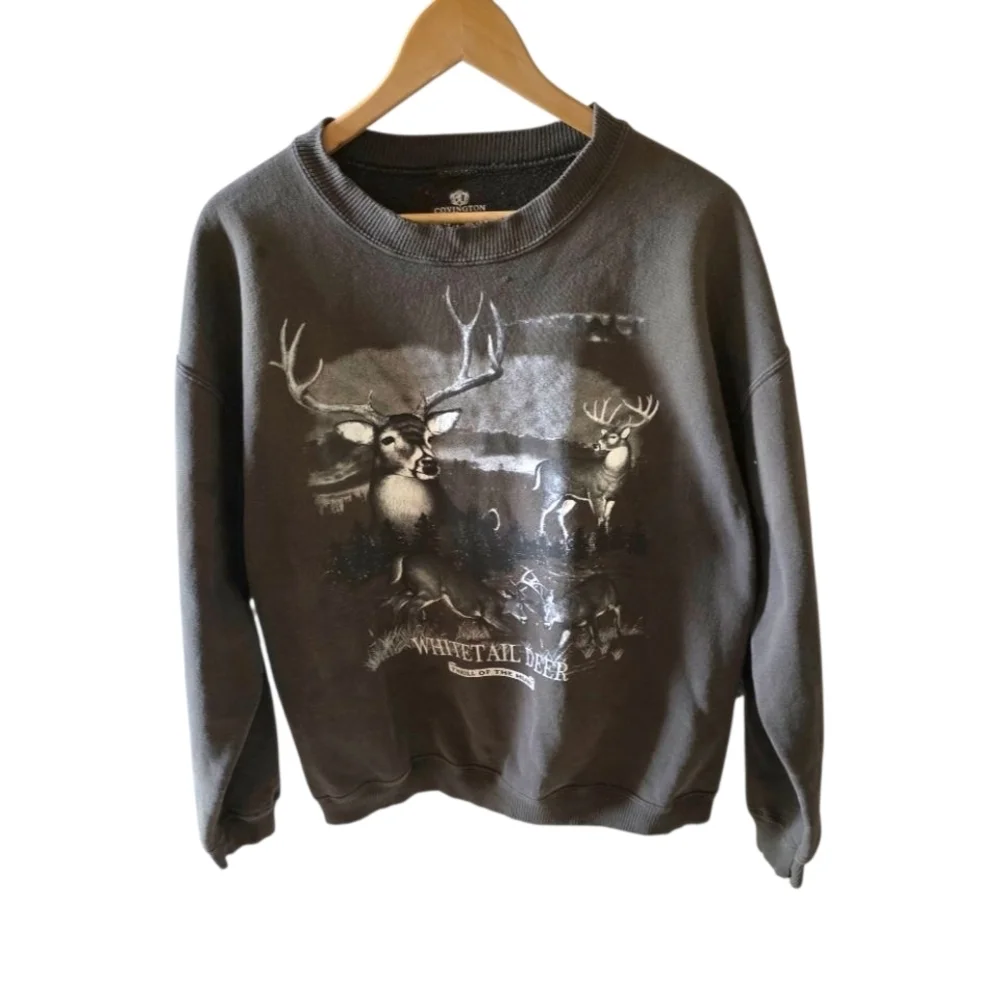 Covington Graphic White Tail Deer Brown and White Sweatshirt Size Large Outdoor